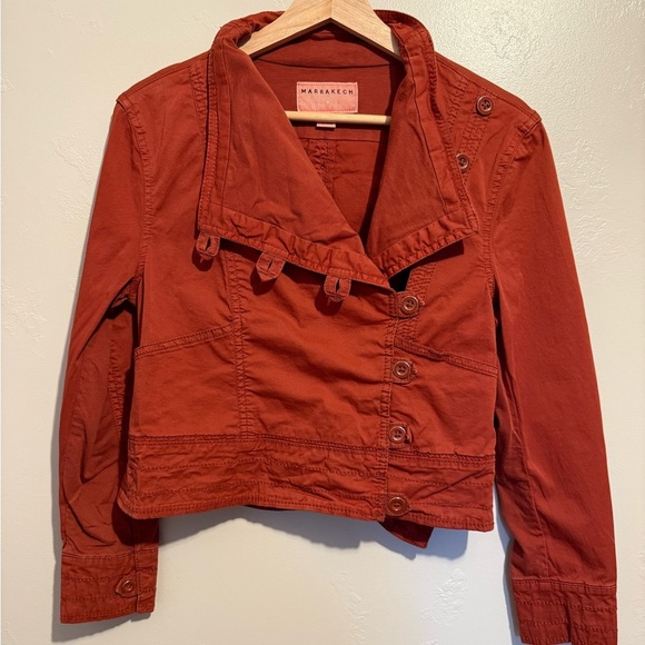 Anthropologie Marrakech Rust Orange Moto Jacket Blazer Cotton Button Up XS - Picture 2 of 14